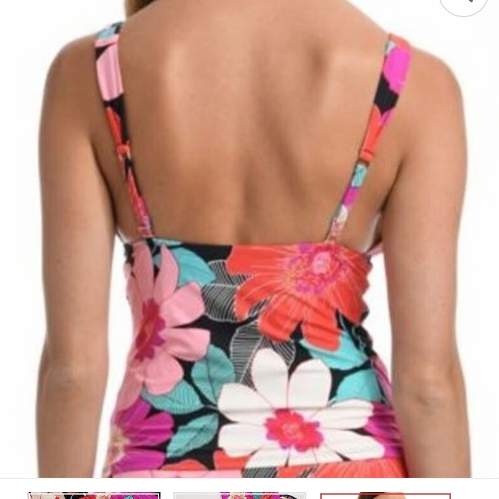 La Blanca Black and Pink Floral Tankini Top - Picture 5 of 6